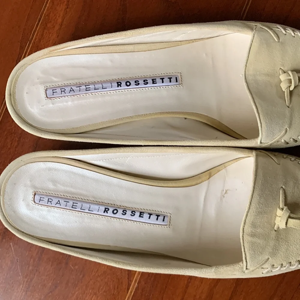 Vintage Fratelli Rossetti Pale Yellow Suede Mules - Picture 2 of 10